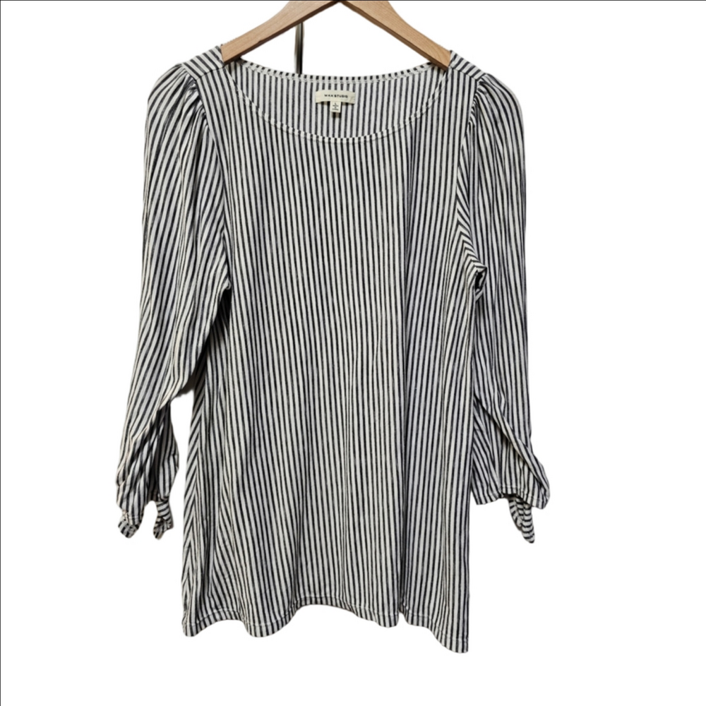 Max Studio Women’s Black White Striped Tie Wrist Pullover